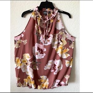 Bubble-Hem Halter Blouse Floral